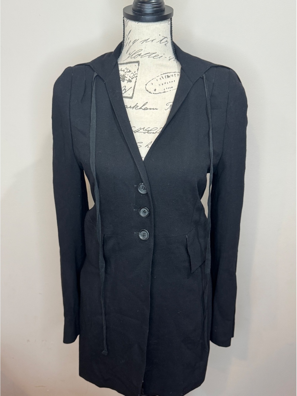 Ann Demeulemeester Wool Black 3 Button Jacket Sz 36 Gothic Romance